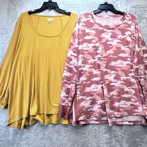 Wonderly XXL Plus Size Lot 2 Ribbed Tunic Top 3/4 Tie Sleeve & Camo Sweatshirt